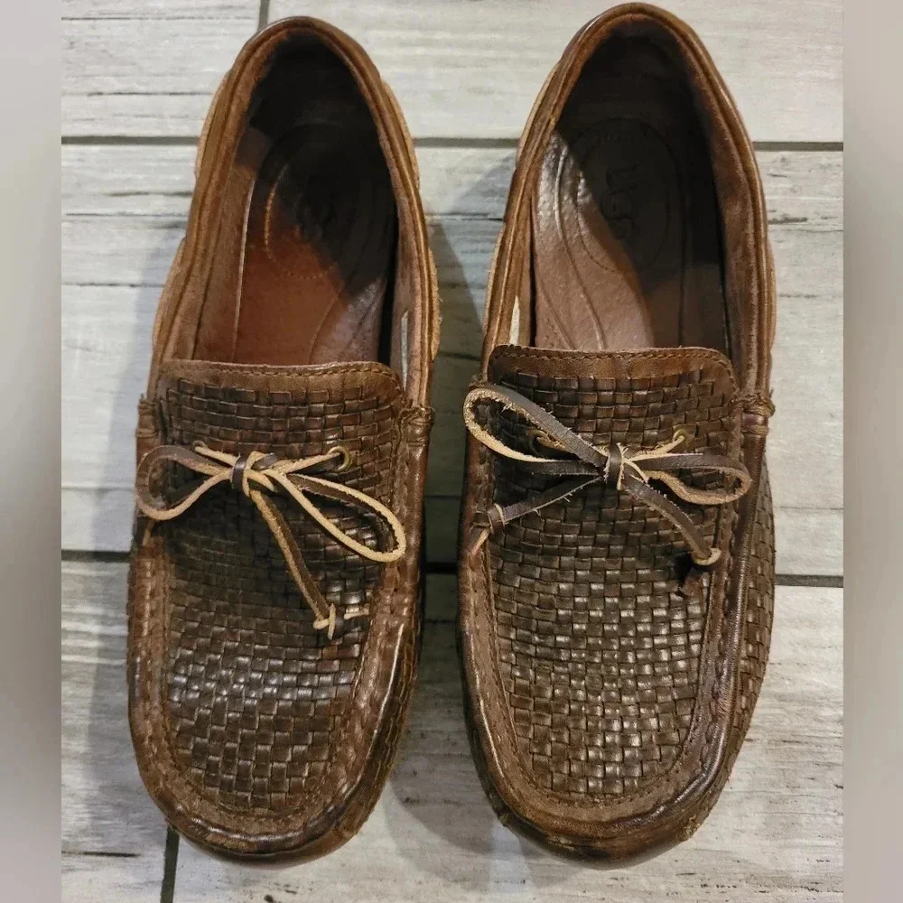 UGG Men's 9 Chester brown woven preppy casual slip-on loafers moccasins shoes